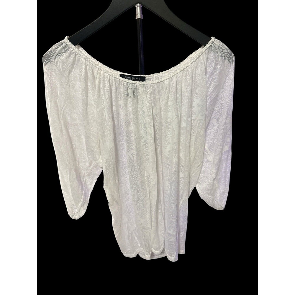 White House Black Market M White Paisley Off Shoulder Dolman Sleeve Blouse Top